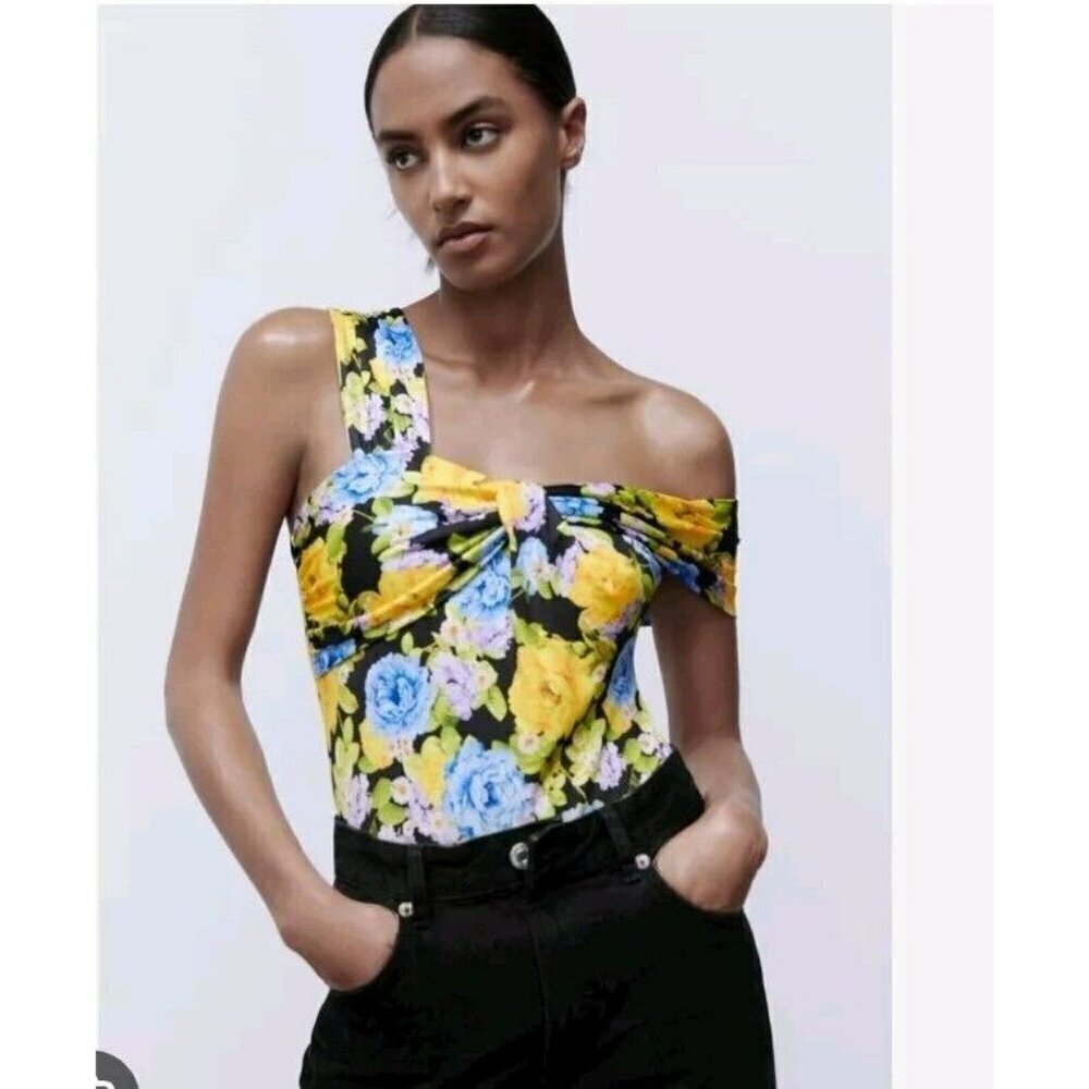 New Zara Printed Floral With Knot Bodysuit Size S 0264 452